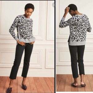 Stella And Dot Leopard The Side Button Sweater gray cozy S